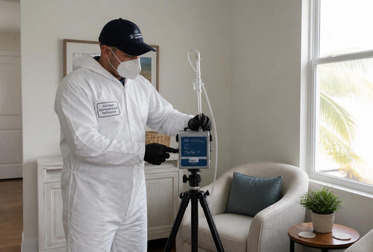 Air sampling pump measuring mold spores indoors