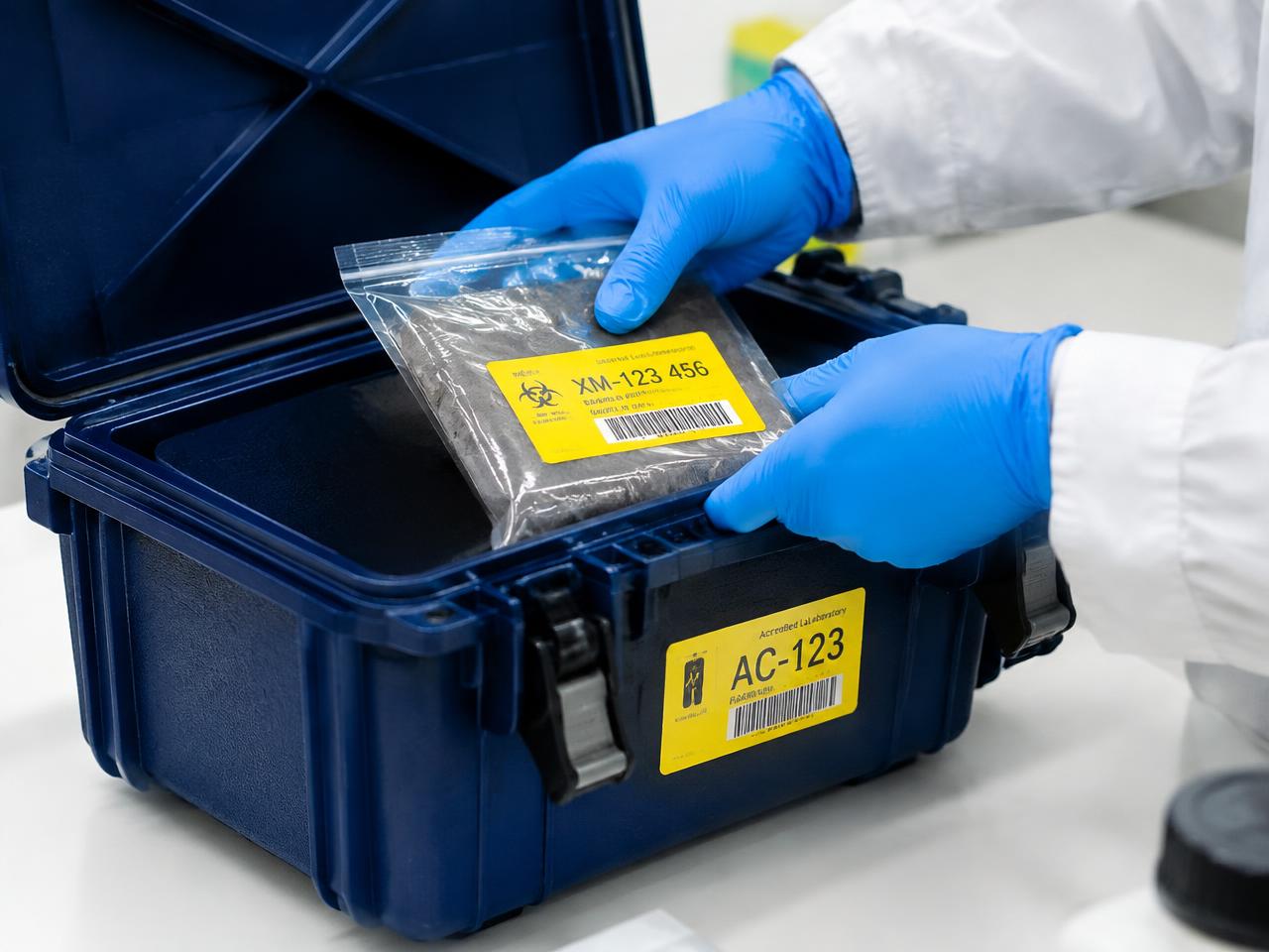 Laboratory analyst reviewing environmental samples